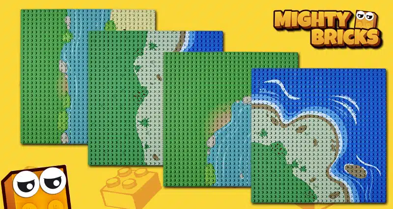 MightyBricks News: neue bedruckte Bauplatten / Baseplates mit Ufer, Fluss oder Insel